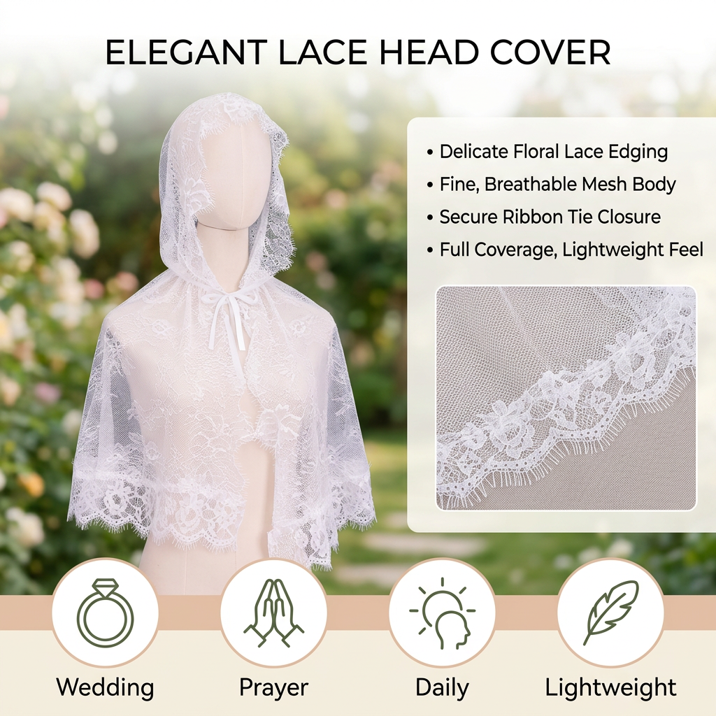 Voile de tête en dentelle blanche pour femme, accessoire de cheveux musulman, élégant pour cérémonie religieuse, couvre-chef de mariage, bandeau en dentelle, châle en dentelle