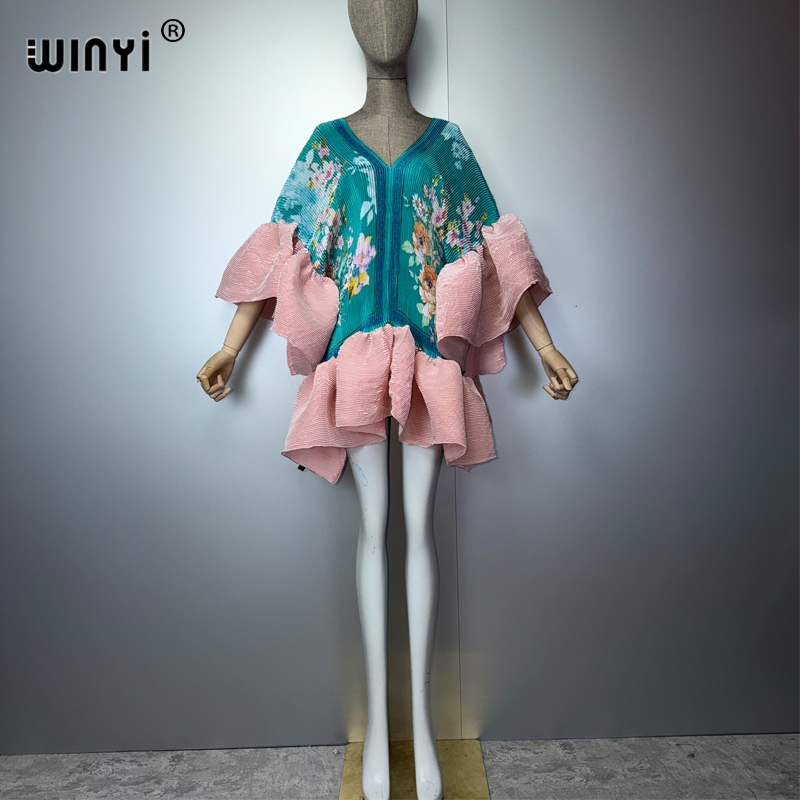 Robe Courte Plissée Élastique WINYI pour Femme, Élégante Robe de Plage, Kaftan Abaya, Mode Musulmane, Tenue de Soirée de Luxe pour Dubaï
