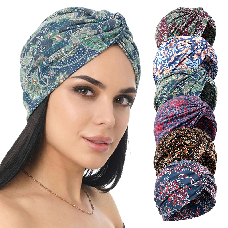 Nouveau turban croisé imprimé fleurs de cajou pour femme, bonnet, bandeau, foulards africains, prêt-à-porter, hijabs, bonnet chimio