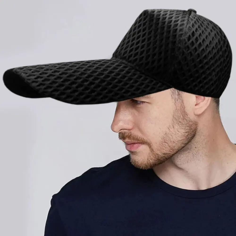 Chapeau de soleil à long bord pour homme, casquettes de baseball, pare-soleil, grande tête, maille, pêche, qualité, 14cm