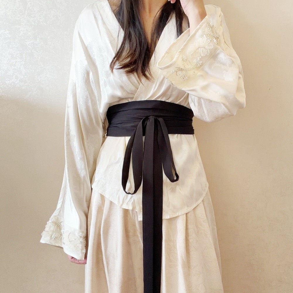 Ceinture Hanfu en tissu mousseline, ceinture large en satin de soie couleur unie, ceinture en coton et lin avec nœud décoratif, ceinture à nouer