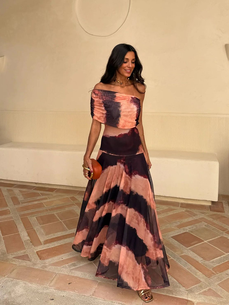 Robe longue vintage à imprimé asymétrique pour femme, sans manches, en maille plissée et mousseline, élégante pour mariage, soirée ou événement, 2026