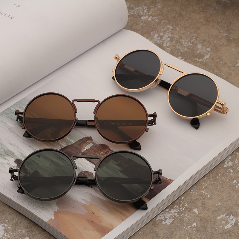 Vintage Style Punk lunettes de soleil hommes rétro rond cadre en métal femmes lunettes de soleil lunettes de mode Gafas sol mujer UV400