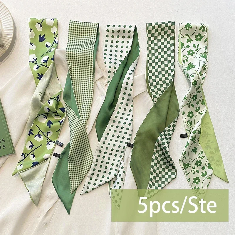 Ensemble de foulards injSatin pour femmes, bandes de cheveux grill, foulards pour dames, ruban, cravates pour poignée de sac, accessoires de coiffure, 5 pièces