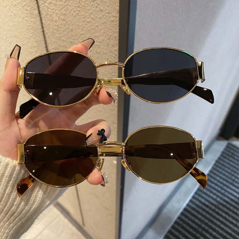 Lunettes de soleil ovales tendance pour femmes 2026 – Monture métallique de luxe de marque, style vintage rond, unisexe, classiques pour dames