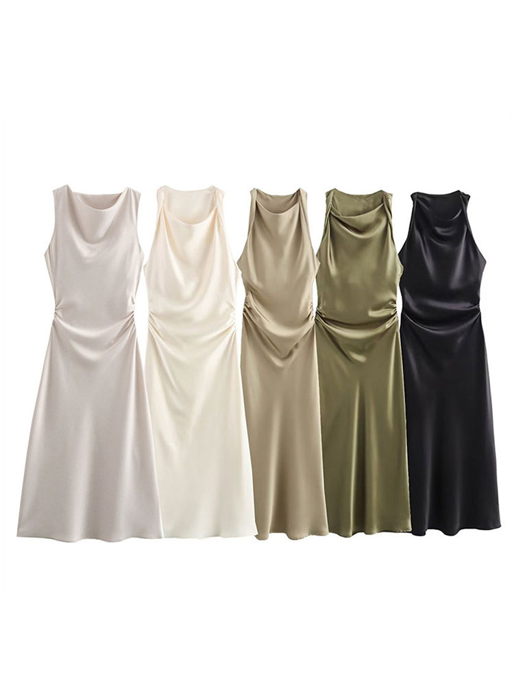 Robe Longue en Satin pour Femme, Tenue Midi Sexy, Élégante, pour Soirée, Été, 2025