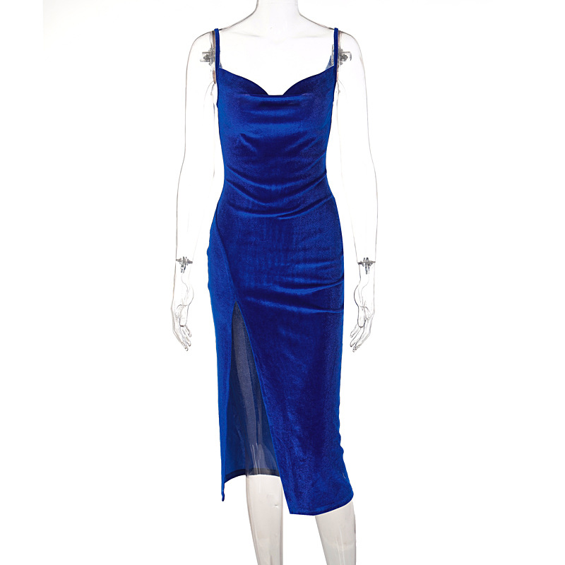Robe de soirée élégante en velours pour femmes, mi-longue, moulante, sans manches, épaules dénudées, dos nu, robes de soirée, boîte de nuit, été, 2024