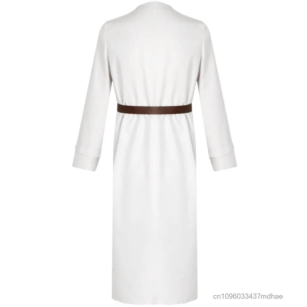 Robe de chevalier médiévale blanche à capuche pour homme, costume de tunique de chevalier de la Renaissance avec ceinture, tenue de cosplay de sorcier, déguisement de fête