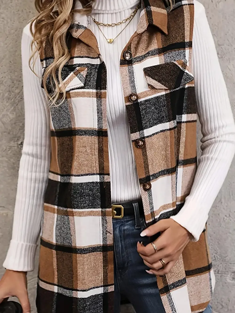 Manteau Imprimé à Carreaux pour Femme, Vêtement d'Extérieur, Grande Taille 1XL-5XL, à la Mode