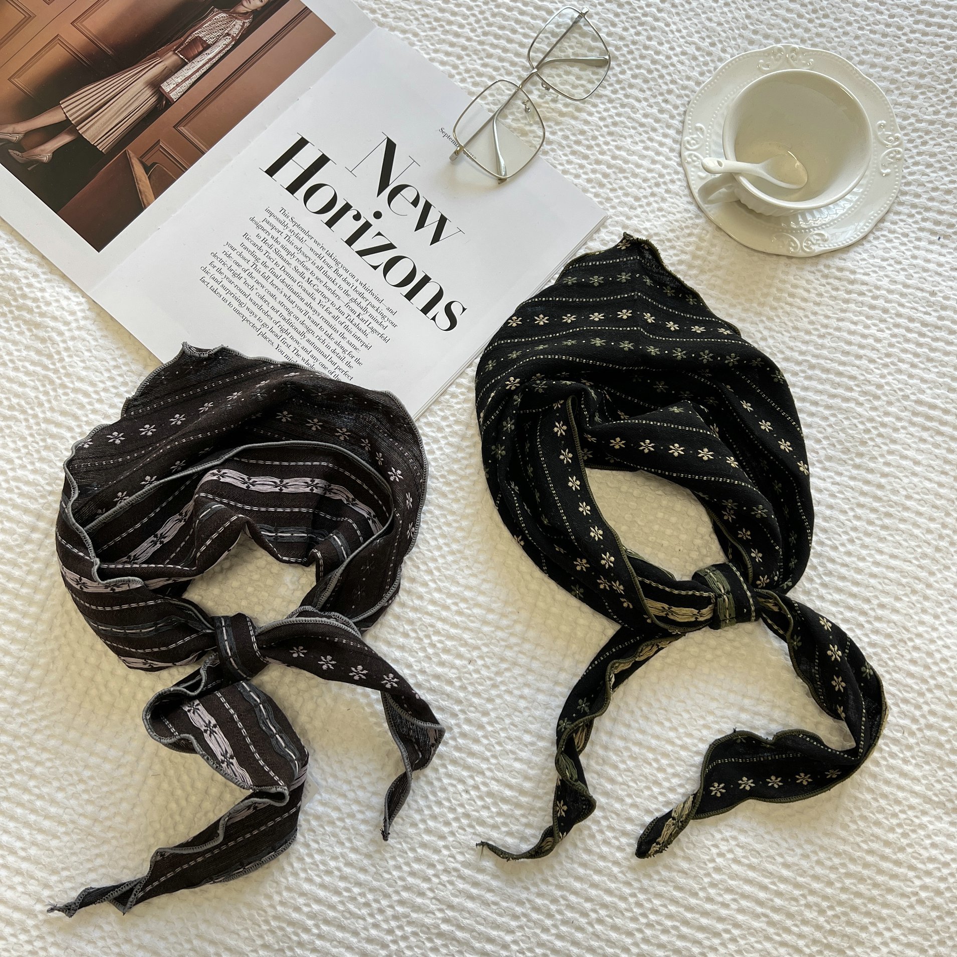 2025 Foulard triangulaire en coton et lin doux, imprimé cachemire floral, foulards décoratifs pour le cou et la tête, bandanas longs, châle, bandeau