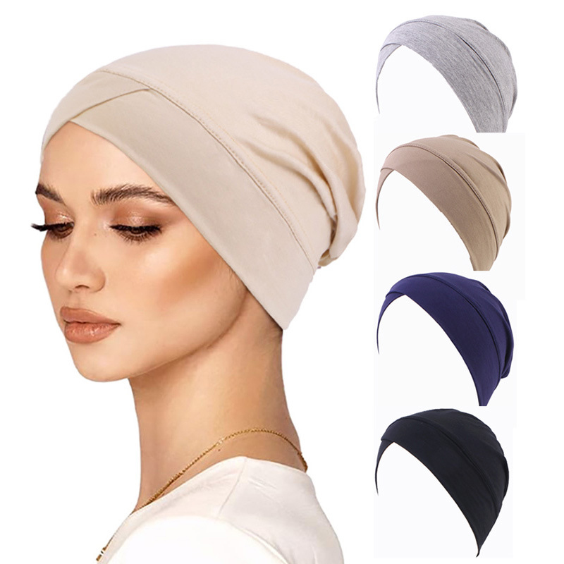 Turban croisé en coton Modal pour femmes, 1 pièce, bandeau musulman, bonnet doux, sous-vêtements intérieurs, couvre-chef, Hijabs, casquette de chimio pour dames