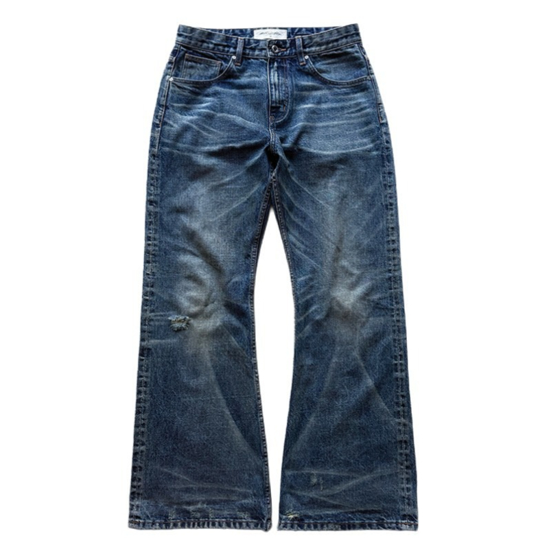 Jean pour homme vintage délavé et déchiré, coupe évasée, style Harajuku unisexe, coupe ample, effet moustaches de chat, effet froissé, coupe bootcut, streetwear Y2K, nouveauté