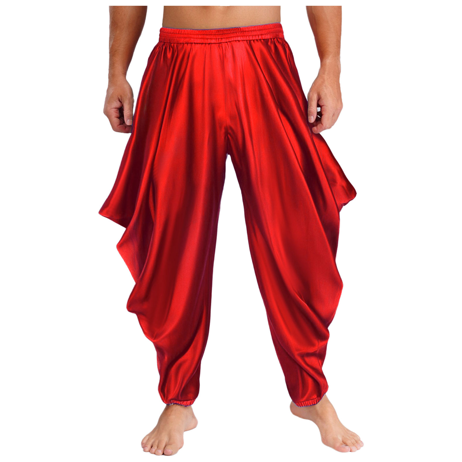 Costume de Prince arabe pour hommes adultes, pantalon sarouel en Satin Dhoti, ceinture élastique drapée, Baggy Bloomers pour Halloween, carnaval, Cosplay