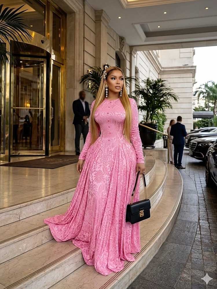 Robe de soirée élégante et luxueuse rose pour femmes, robe moulante à taille haute, manches longues, robe de soirée maxi, vente en gros, dropshipping