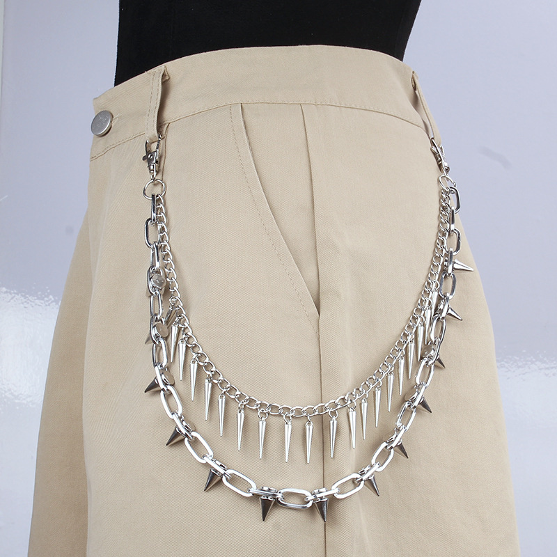 Porte-clés chaîne Punk pour jean, 2 Styles, ornements de taille à pointes superposées, Hip Hop, Cool et polyvalent, accessoire de chaîne pour hommes