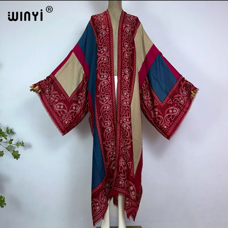 Manteau imprimé kimono WINYI, cardigan à manches longues, abaya, robe bohème, kaftan, abaya de luxe Dubaï, caftan pour femme musulmane.