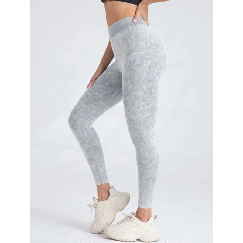 Leggings de sport sans couture pour femmes, collants à dos en V, taille haute, rehausseur de hanches, pantalons de gymnastique, lavage à l'eau givrée, extensibles, Yoga