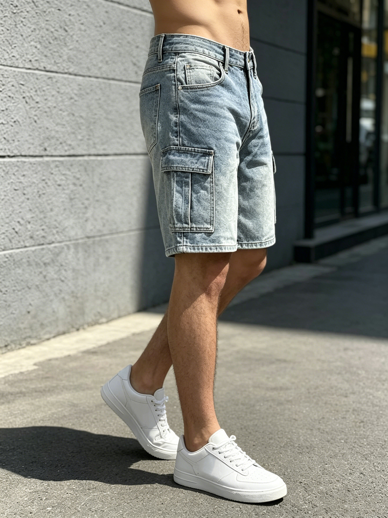 Shorts en jean décontractés pour hommes, coupe droite, délavage clair, style cargo, vêtements de travail