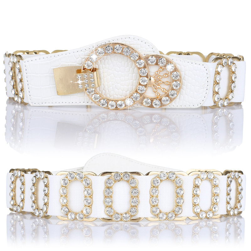 Ceinture pour femme, ceinture décorative pour femme, ceinture élastique à la mode avec incrustation de diamants, ceinture élastique, ceinture élargie