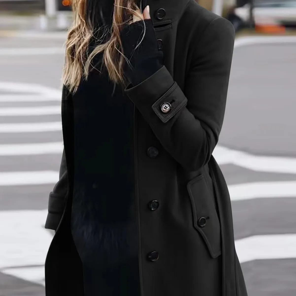 Femmes automne hiver laine manteau mélanges pardessus couleur unie bouton col roulé à manches longues décontracté mode hiver manteau régulier
