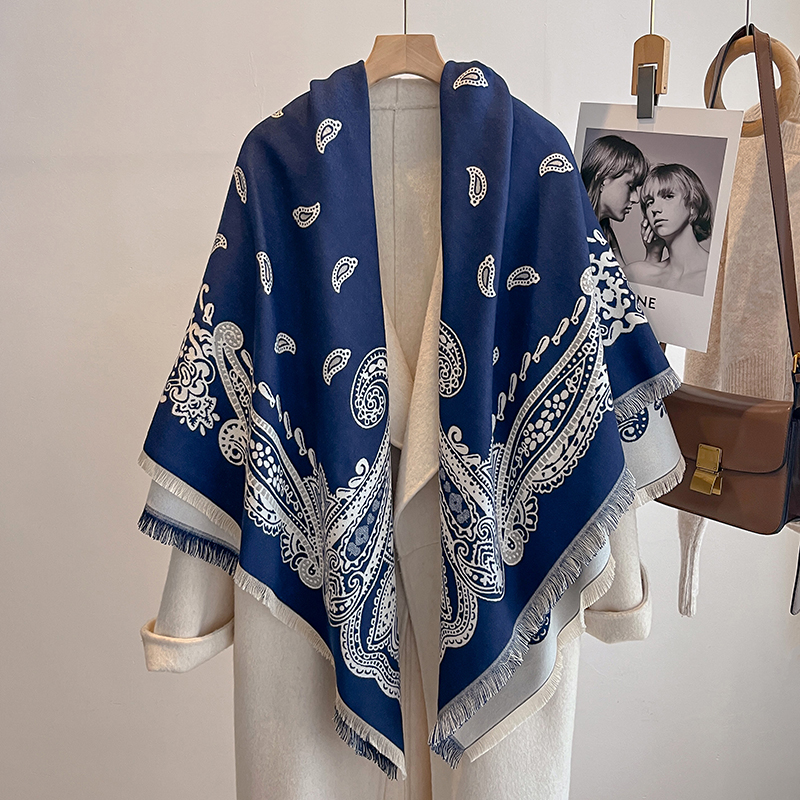 Nouvelle mode femme Faux cachemire hiver Pashmina Vintage imprimé glands épais chaud double face écharpe en plein air châles enveloppes Foulard
