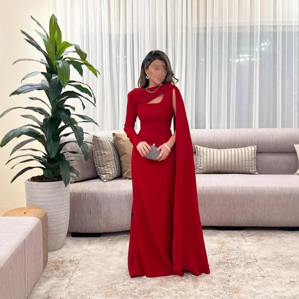 Robe de soirée droite rouge Sexy, romantique, Simple, en Stock, robe de Cocktail musulmane, arabe, classique, moderne, longue tenue de fête, en Stock, S-2XL
