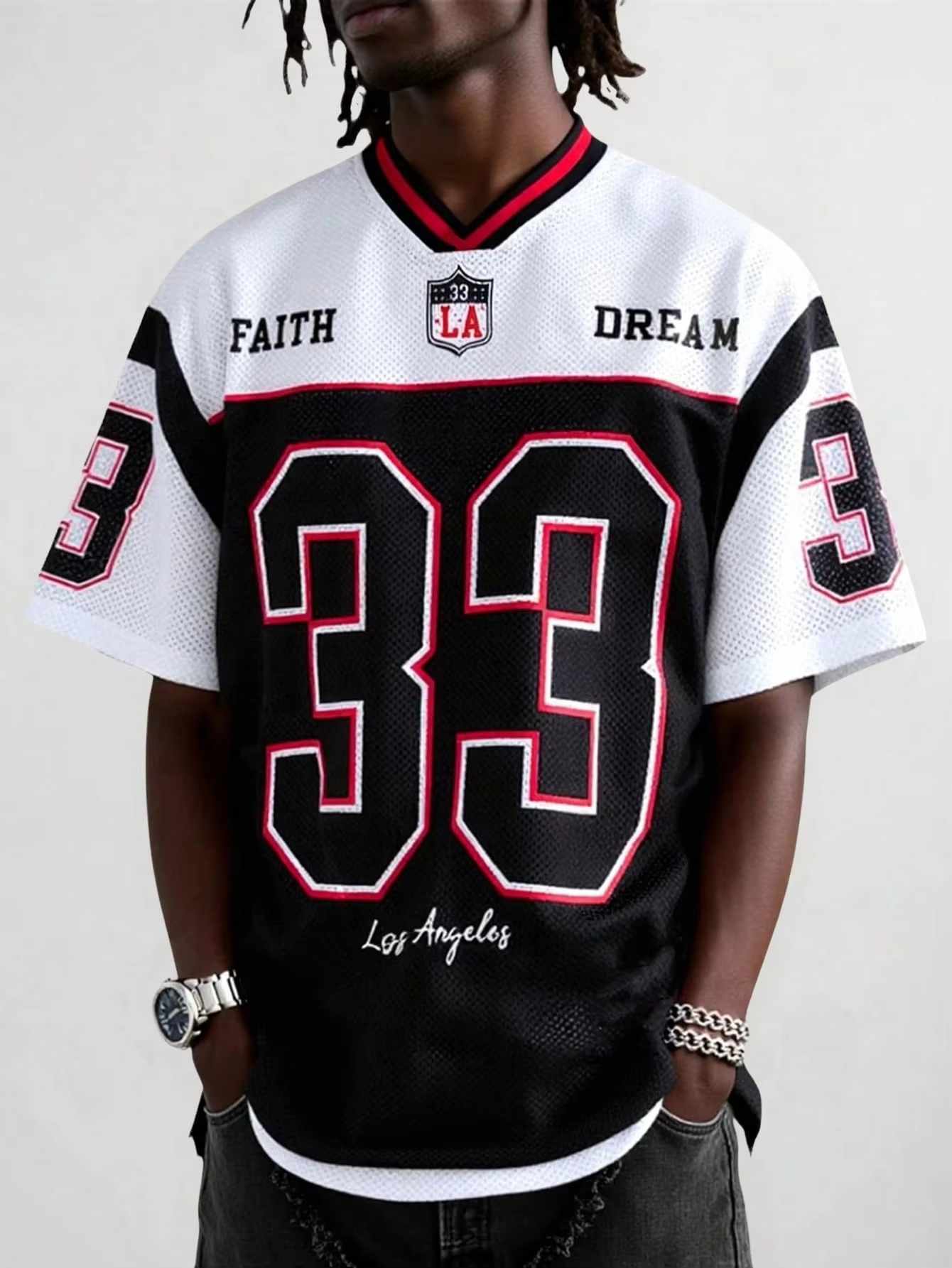 T-shirt Homme 2026 Col V Large Tendance Streetwear Hip-Hop Rock Los Angeles Impression Numérique 3D Hip-Hop
