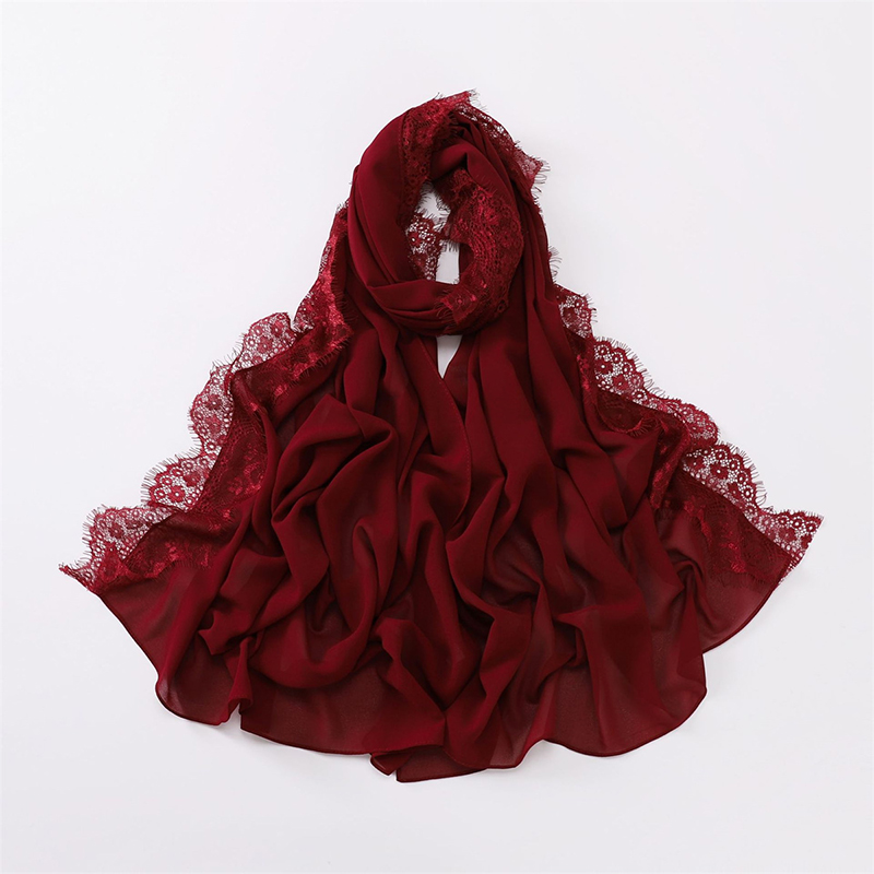 Mode musulmane Modal mousseline de soie Jersey Hijab pour les femmes plaine doux écharpe châles grande dentelle garniture foulard islamique Turban bandeau