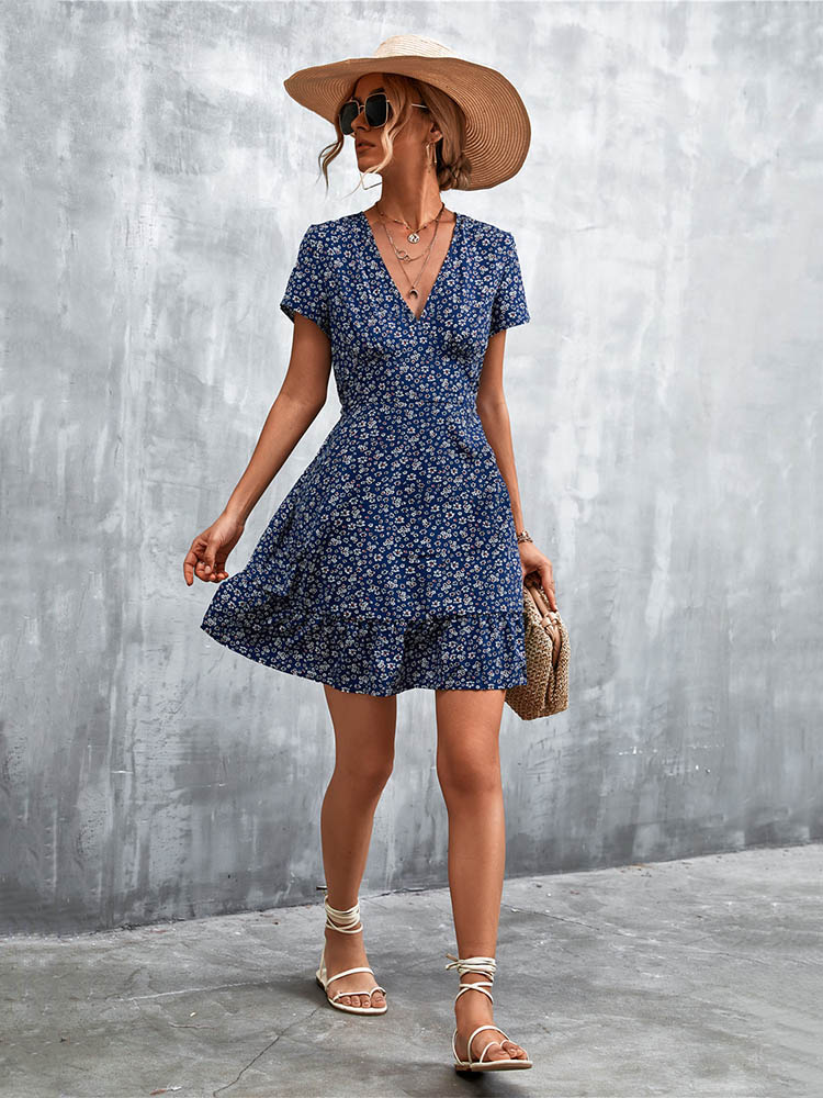 Robe d'été courte style Boho pour femmes, col en V, imprimé Floral, robe de soirée, Mini robe bohème à fleurs pour femmes