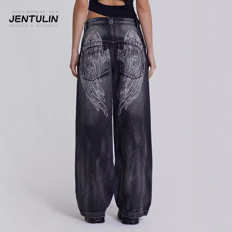 Jean gothique américain unisexe, pantalon large rétro Y2K, mode Hip-Hop, Streetwear, Harajuku, noir, décontracté
