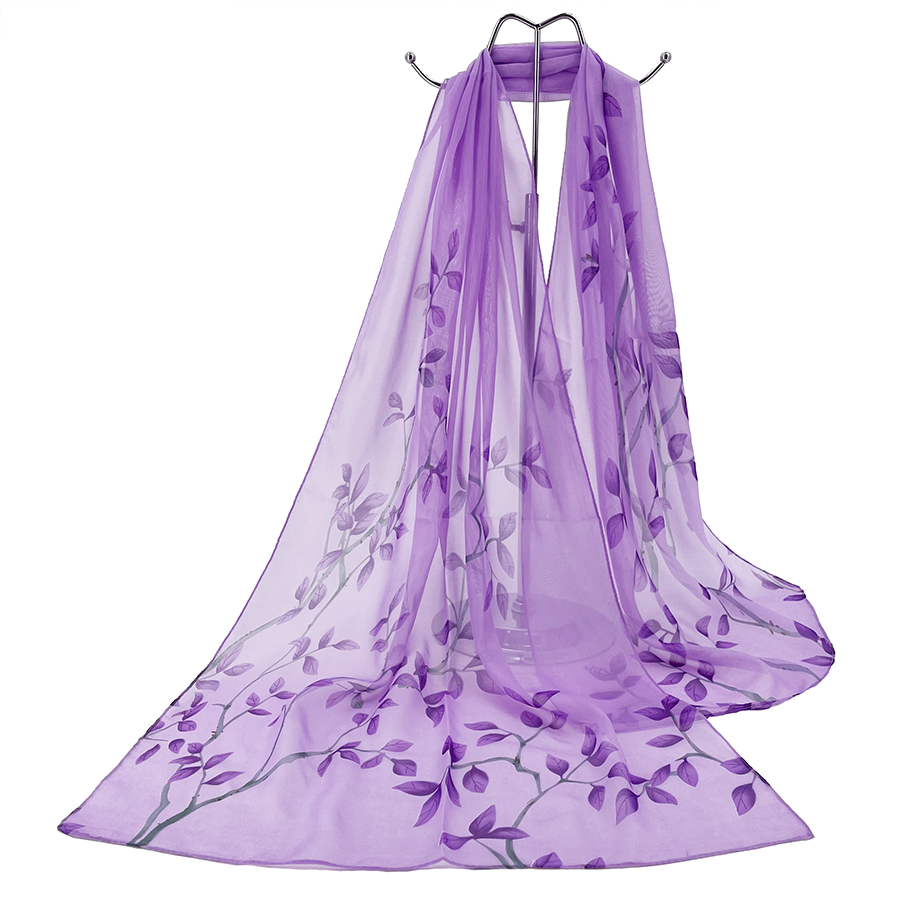 Écharpe-châle en mousseline de soie imprimée feuilles, légère et transparente, polyvalente pour nappe, rideau, voyage, ou couverture de plage