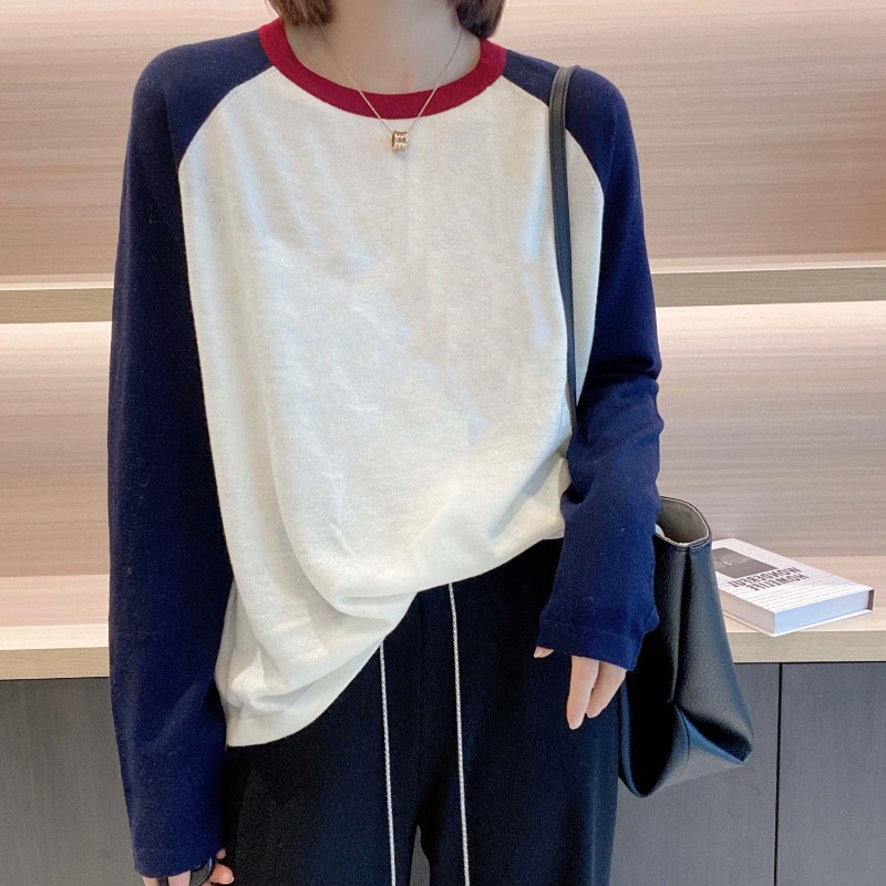T-shirt en coton Patchowrk pour femme, col rond, manches longues, simple et chic, vêtements décontractés féminins, basique, automne, Y, document d'abonnés, Y2K
