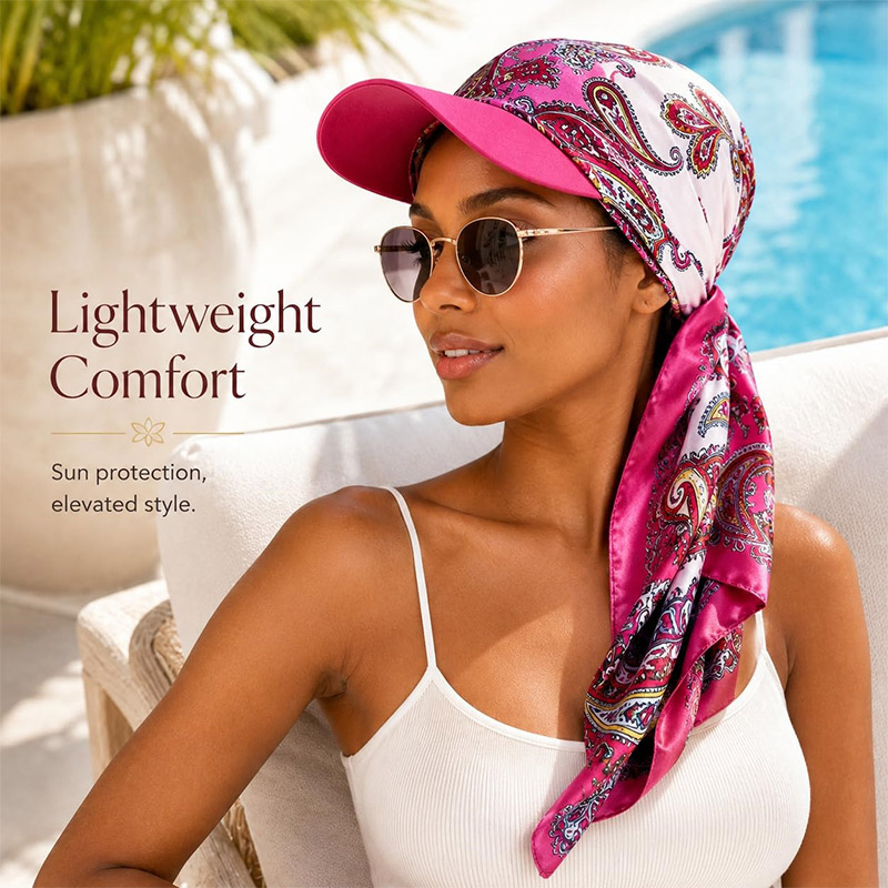 Chapeau carré imprimé tendance pour femme, bonnet bandana en satin avec lien, protection solaire extérieure, visière anti-UV, foulard, accessoire de voyage
