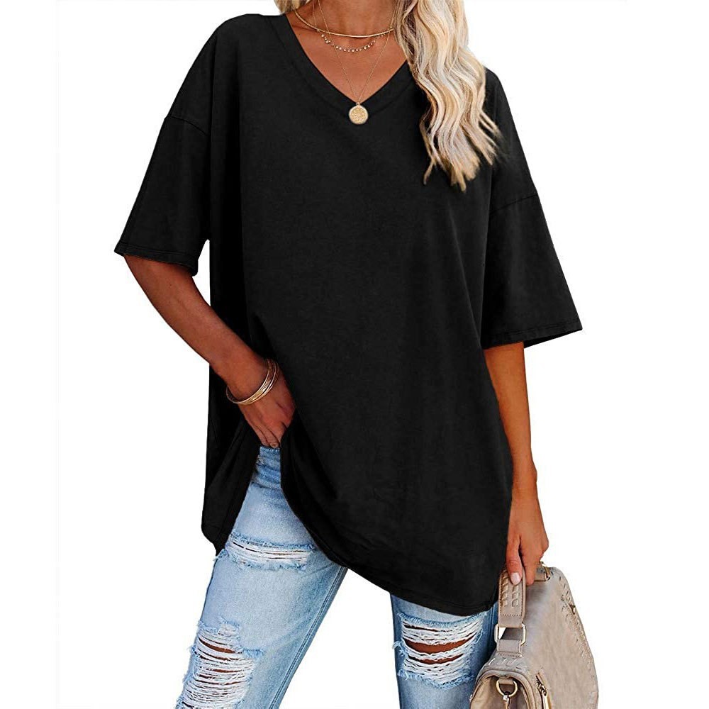 Haut ample à col en v pour femmes, nouvelle couleur, demi-manches, vêtements de Style européen et américain, commerce extérieur Amazon, printemps/été