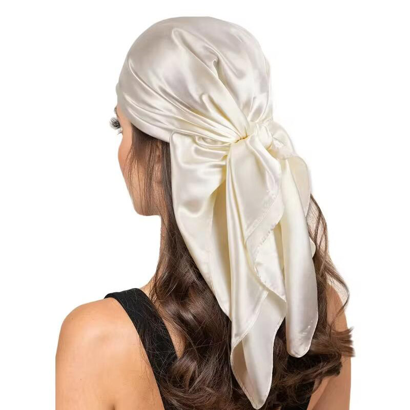 90cm Foulard en soie Scarftop chapeaux pour Femme mode quatre saisons cheveux accessoires Hijab Foulard Bandana Femme Foulard