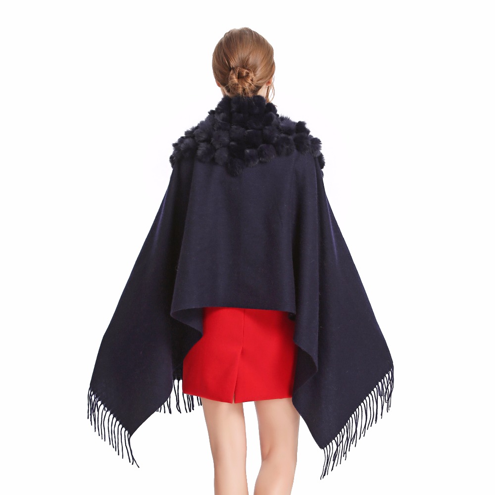 Écharpe Pashmina chaude pour femmes, châle en laine 2025 avec pompon en fourrure de lapin, pour l'automne et l'hiver, silencieux chauffe-cou à la mode