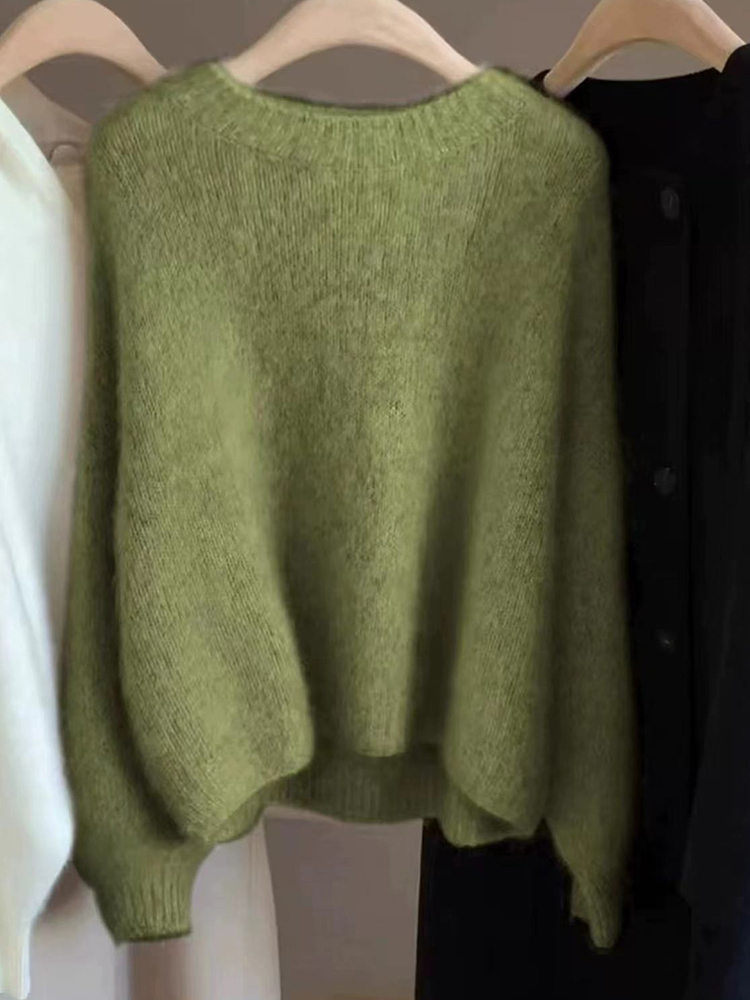 Pull en cachemire doux à col rond pour femme, 100% pure laine, style paresseux, haut monochrome, automne et hiver, nouveau
