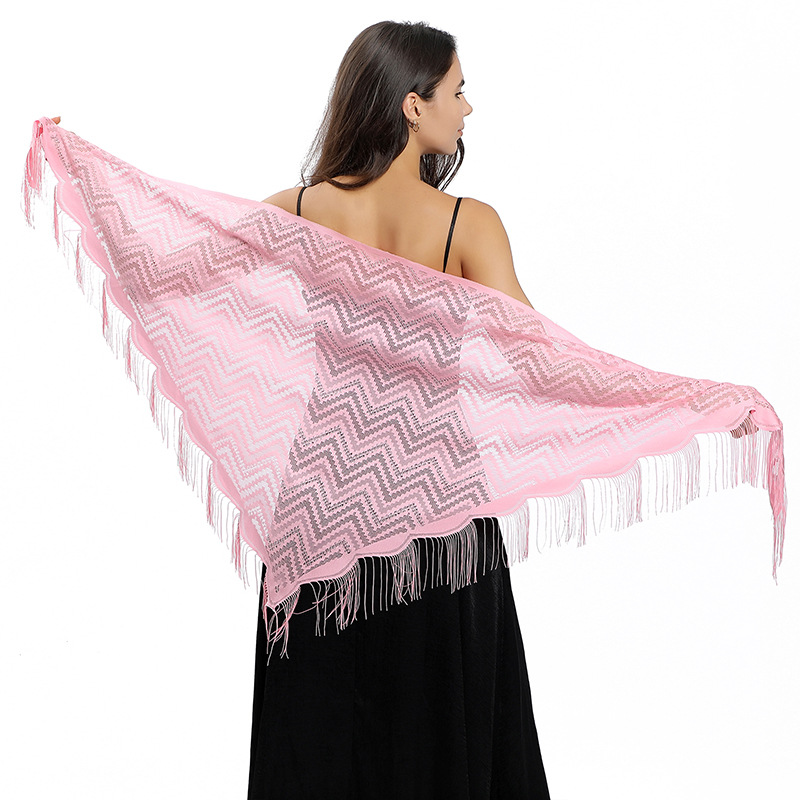 Châle Triangle ondulé en dentelle élégante, maille creuse, écharpe fine et respirante à pampilles, robe de soirée, châle polyvalent
