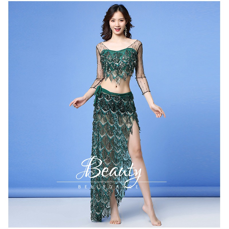 Vêtements de danse du ventre personnalisés, vêtements d'entraînement, ensemble de serviettes de hanche en maille, Costume Sexy pour femmes débutantes, Costume de danseuse du ventre