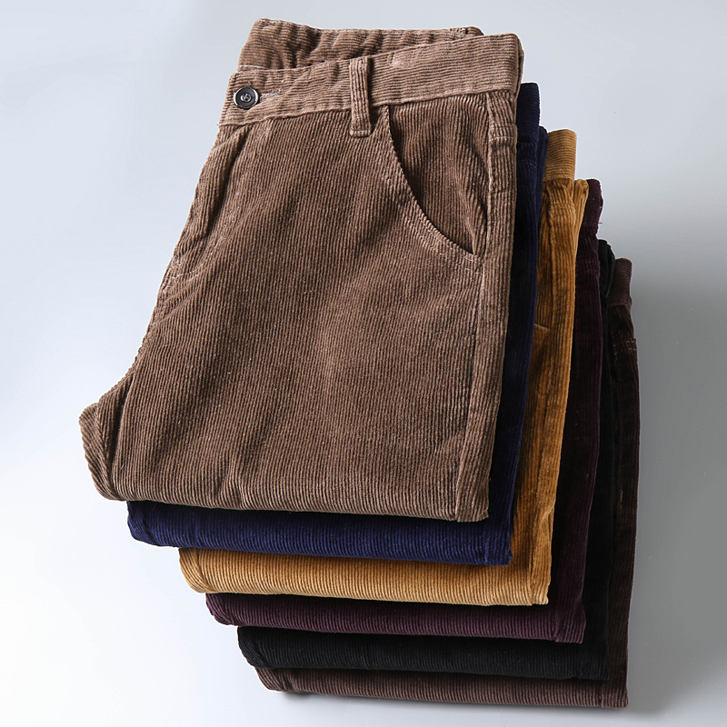 Pantalon d'affaires en velours côtelé pour hommes, kaki, mode, doux, confortable, élastique, Slim, droit, vêtements de printemps et d'automne