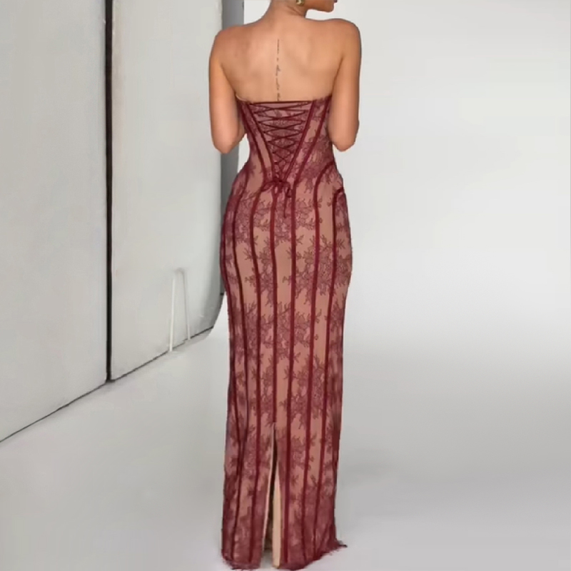 Robe de soirée élégante à rayures et imprimé floral, sexy, épaules dénudées, dos nu, taille ajustable, coupe ajustée, Vestidos 2026 pour femme