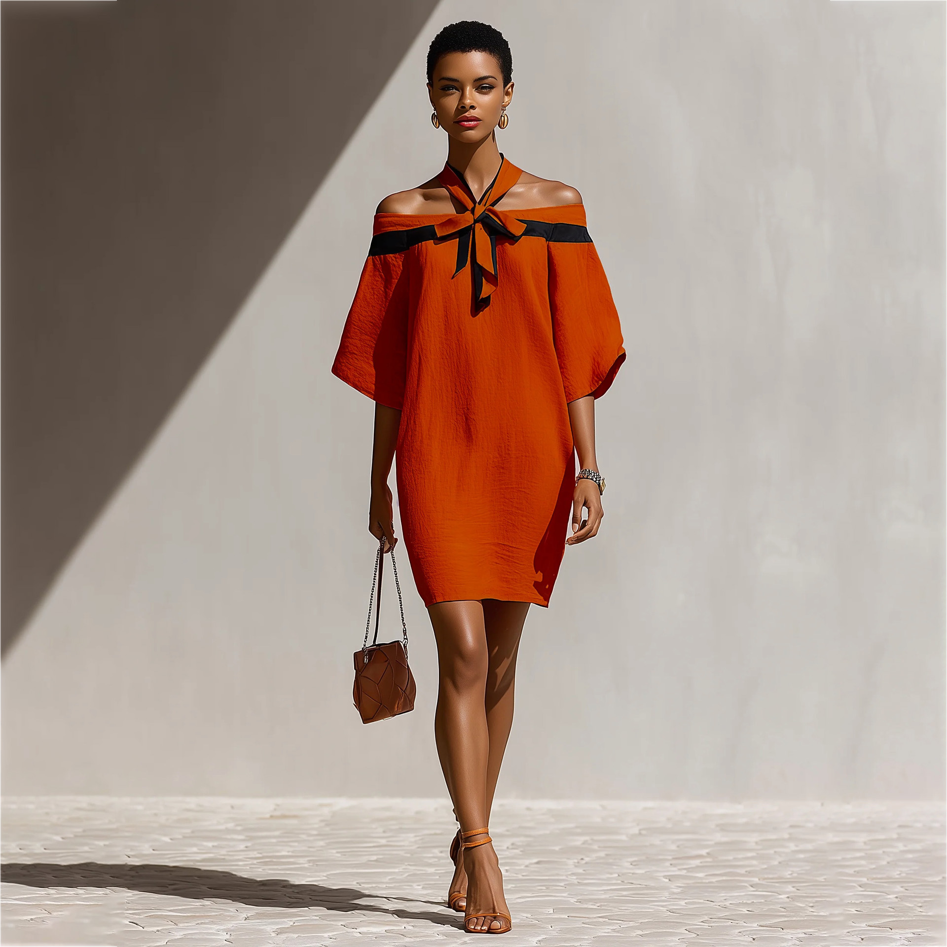 Nouvelle Robe Mini Chic Décontractée pour Femme, Élégante, Épaules Dénudées, Col Halter, Nœud, Manches Courtes, Coupe Ample, Idéale pour les Fêtes, Collection Été 2026