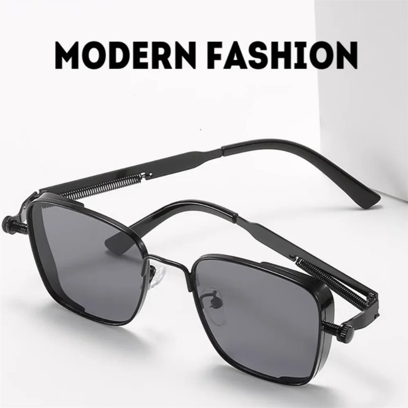 Lunettes de soleil vintage steampunk carrées pour hommes, monture métallique avec charnières à ressort, lunettes de conduite tendance pour femmes