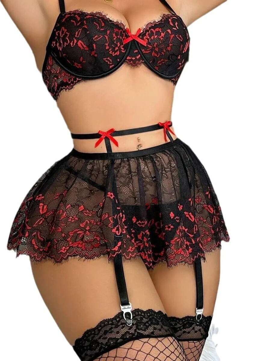 Dentelle maille transparente fleur broderie jupe ensembles dos nu profond V bretelles sans manches jupe ensembles charmant élégant décontracté RGOX