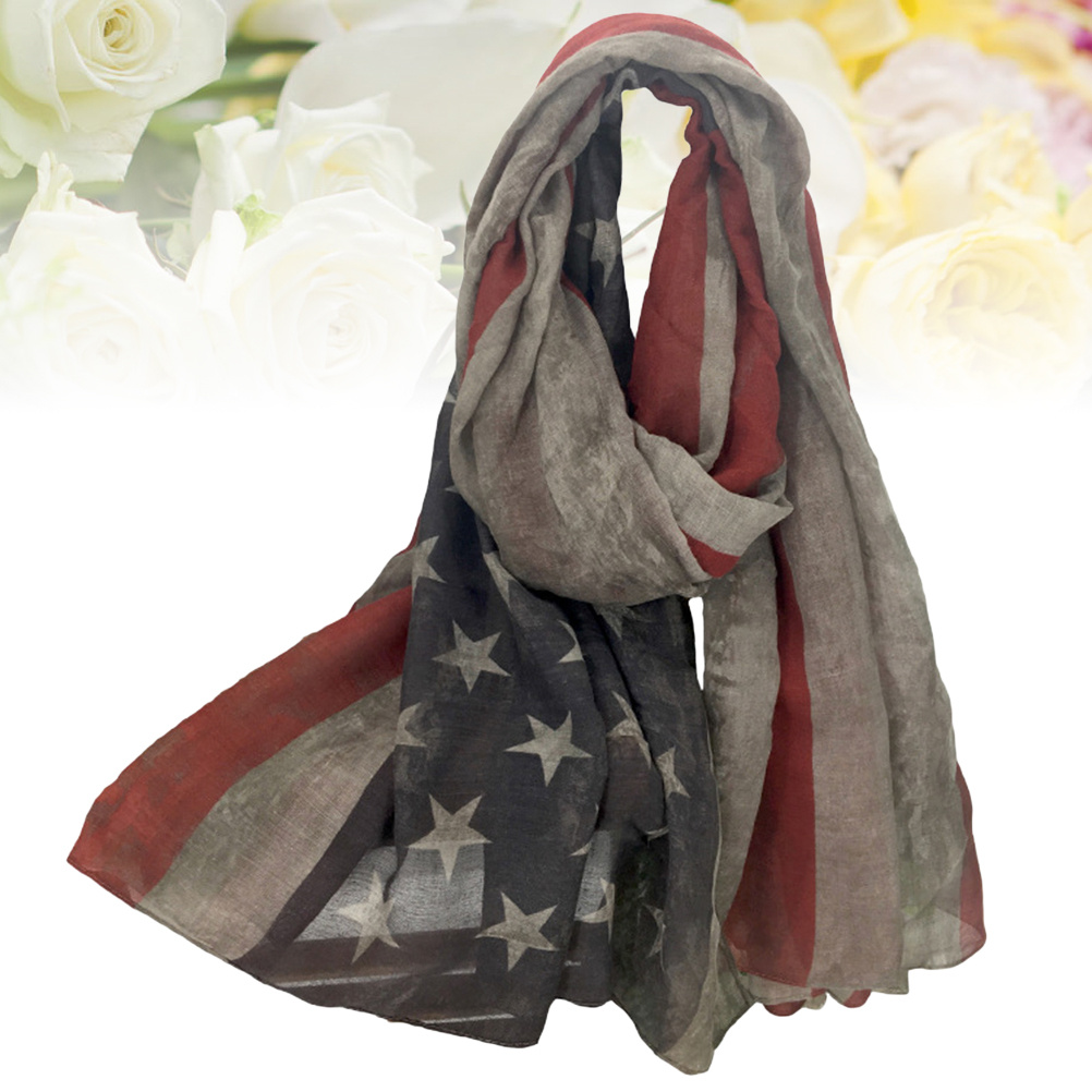 Écharpe imprimée drapeau américain pour dames 200x100 gris à la mode léger Tippet doux chaud châle super cadeau pour les amis et la famille