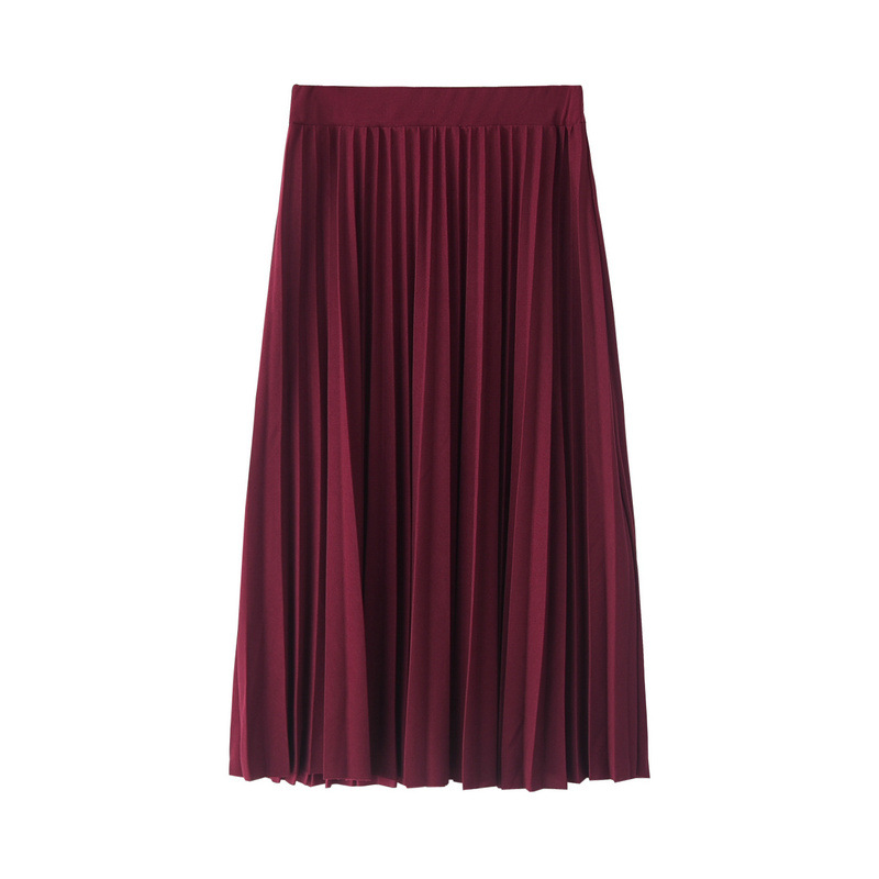 Jupe plissée en mousseline de soie pour femme, taille haute, couleur unie, longueur mi-mollet, vêtements assortis, jupes épaisses extensibles décontractées pour dames, mode