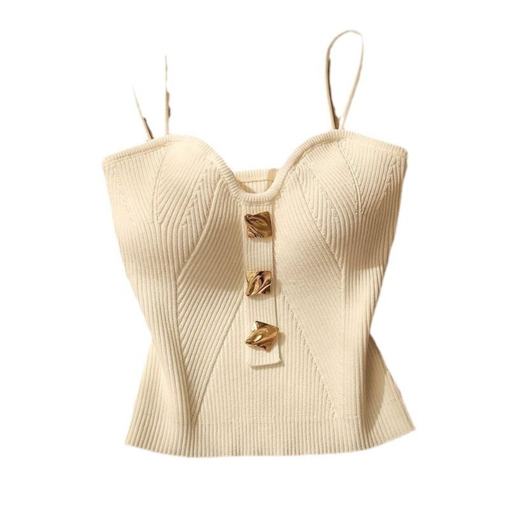 Débardeur d'été tricoté décontracté, sans manches, Slim, ajusté, poitrine, col licou, maillot de corps, chemise haute pour femmes