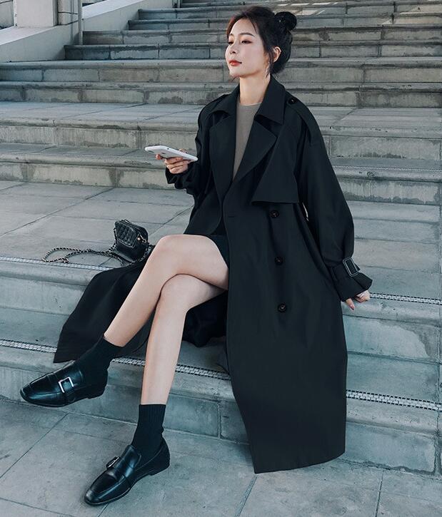 Coupe-vent long pour femme, veste de travail, manteau tralike, pardessus en Y, revers doubles boutons, vêtements d'automne, 2023