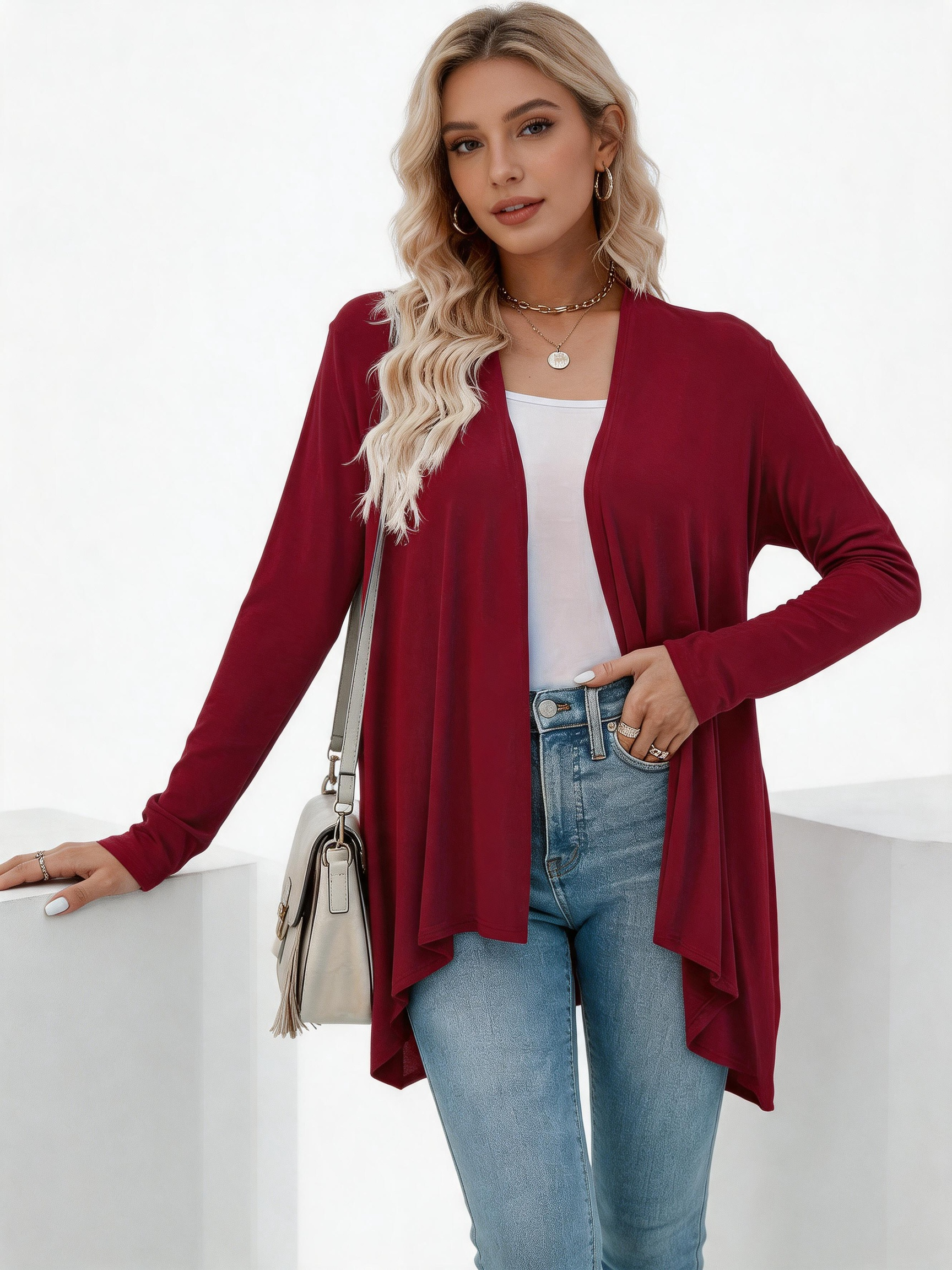 Cardigan décontracté grande taille pour femme, couleur unie, manches longues, élastique, vêtements