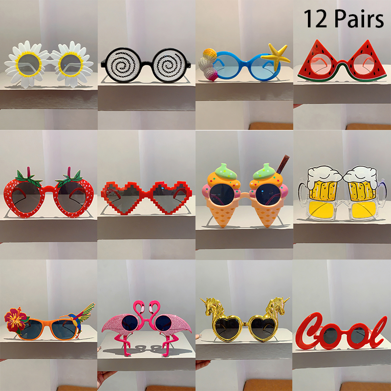 12 paires par ensemble lunettes de soleil de plage mignonnes 2025 hommes drôle vacances d'été nuances décoratives femmes Design de mode lunettes de soleil Rave